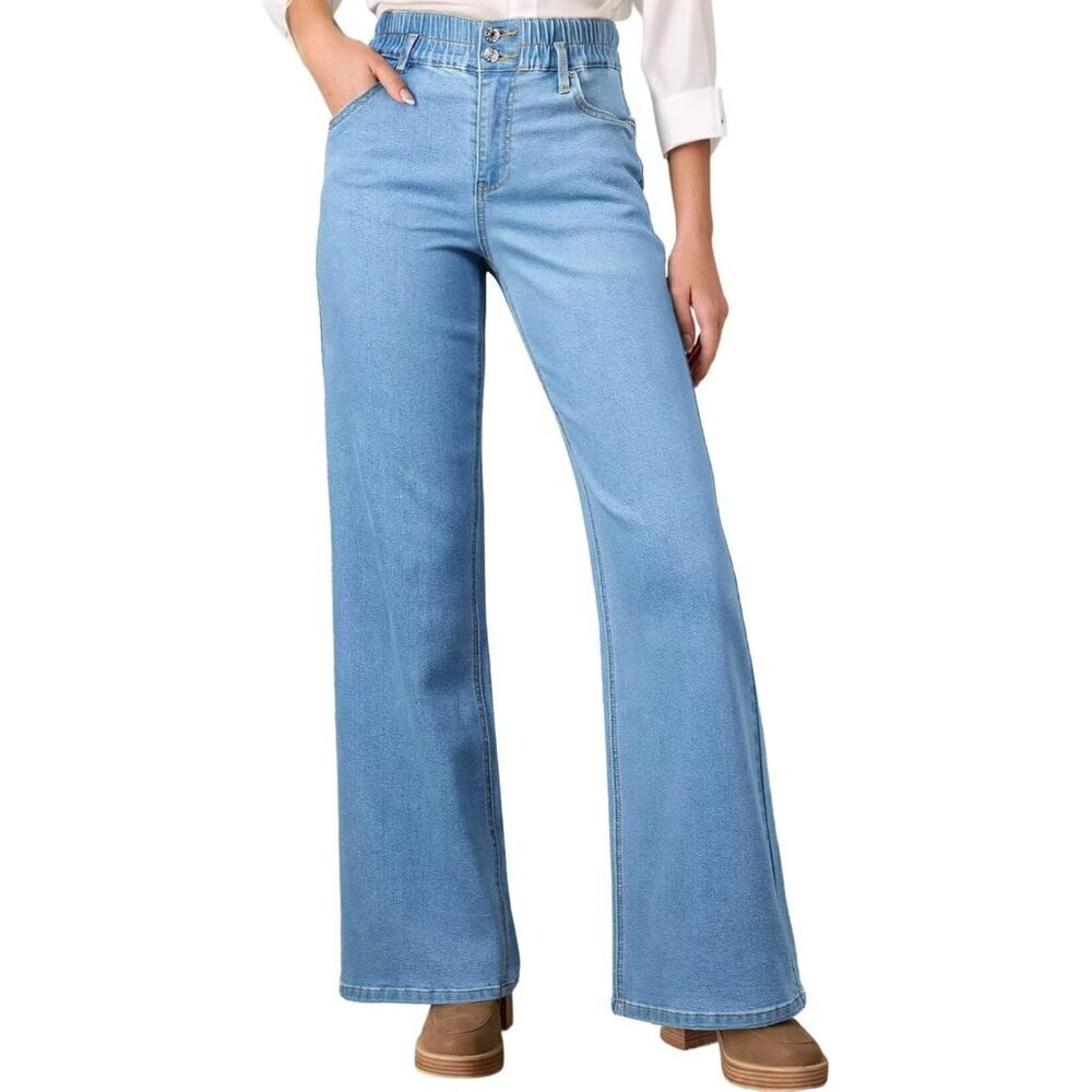 Women's High Waisted Elastic Wide Leg Jeans Cotton Polyester Modern Fit